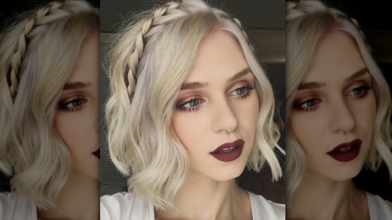 Headband braid on short, blonde hair