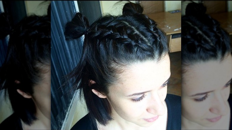 French braid top knot on black hair