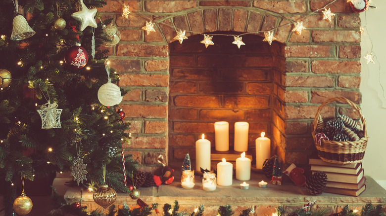 Fireplace heath decorated with different candles