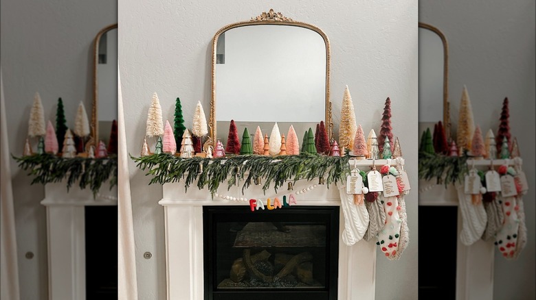 Fireplace decorated with multi-colored trees