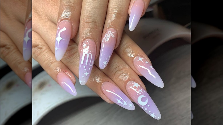 Purple-ombre astrology nail design