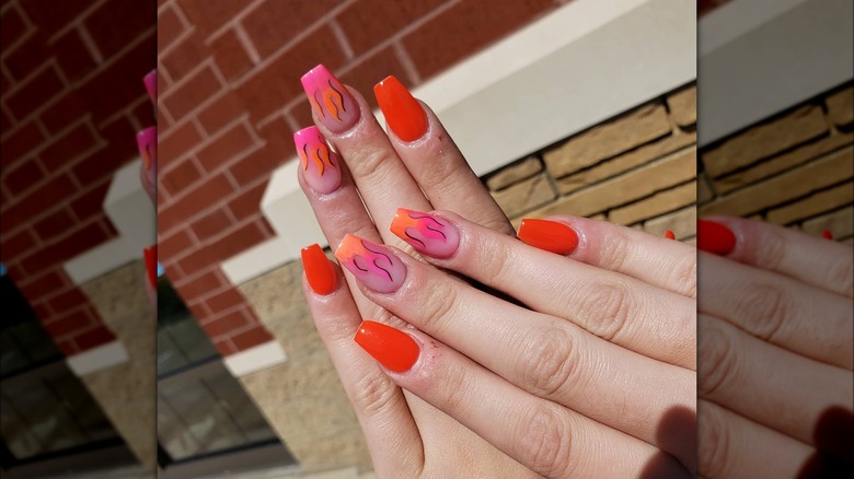 Nail set featuring flame accents