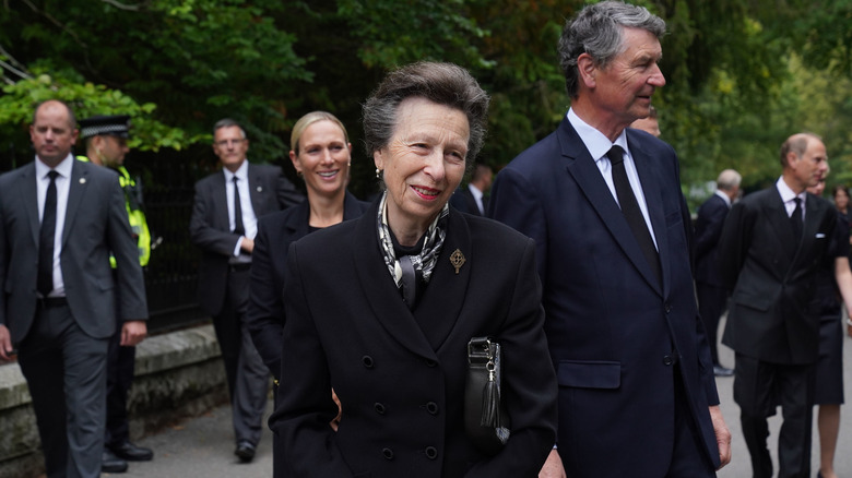 Princess Anne smiling while on a walkabout