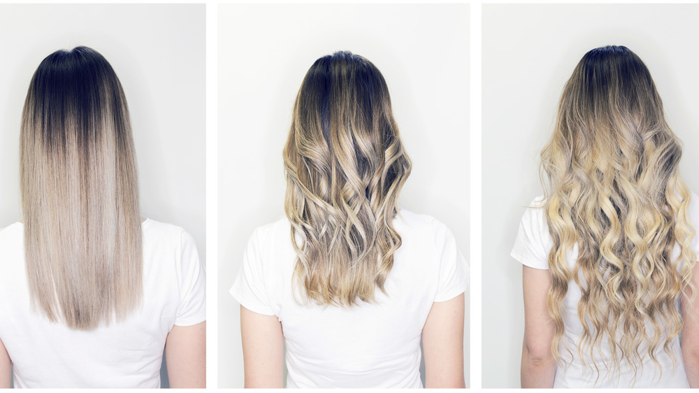 Three different hair extension styles, from behind