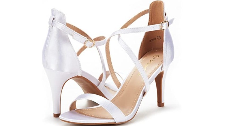 white heeled strappy sandals