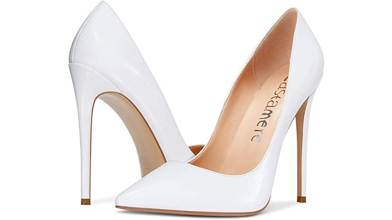 pointy-toe white pumps