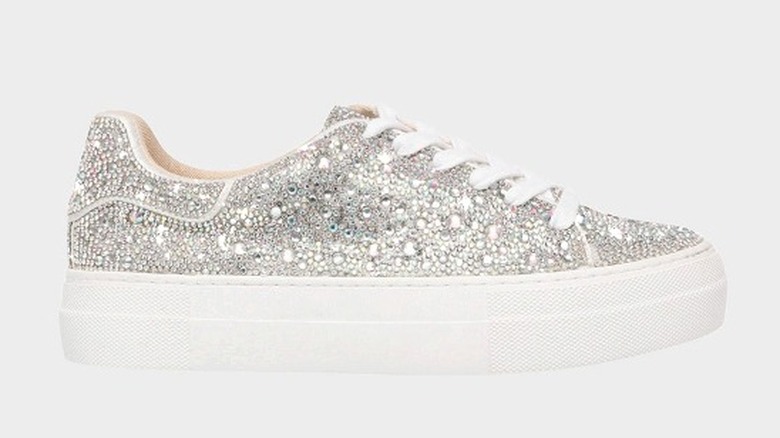 profile of glittery platform sneaker