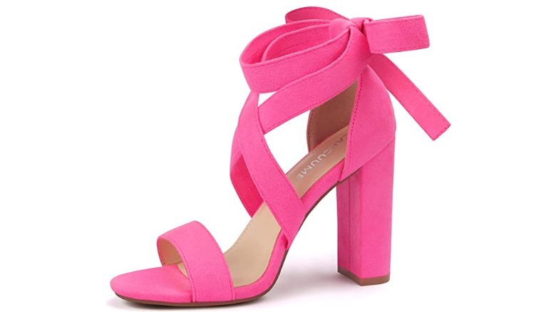 side of hot pink heeled sandal