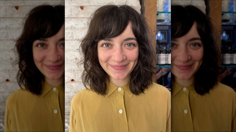 Woman with side swept bangs