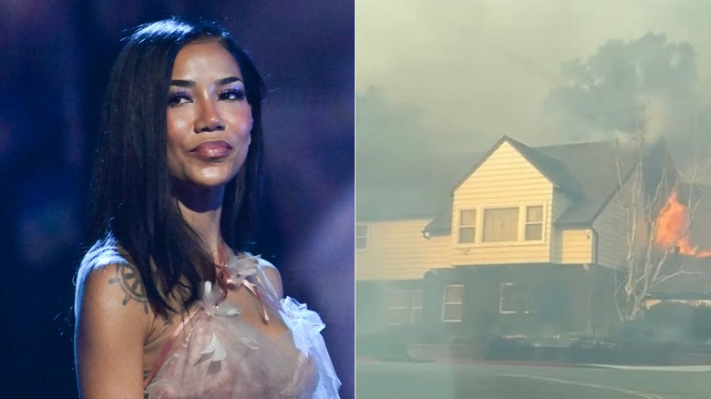 Jhené Aiko's house burning in the Los Angeles fires