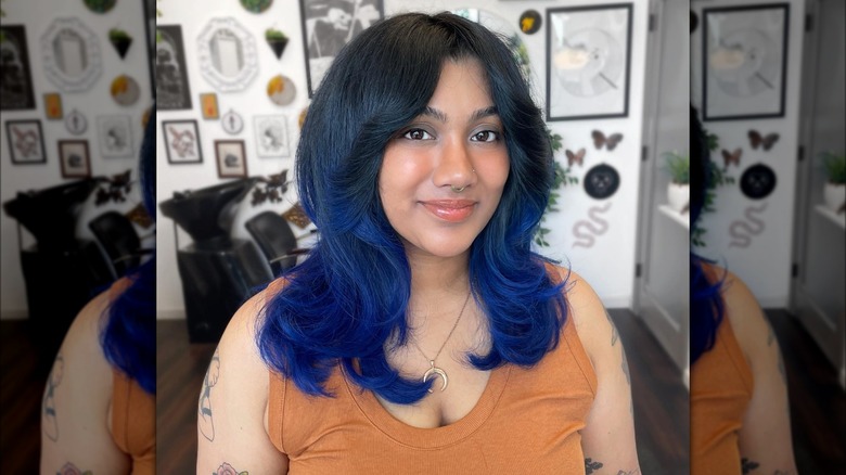 Woman with blue ombre hair