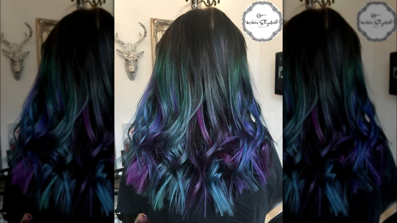 Purple, blue, and green hair