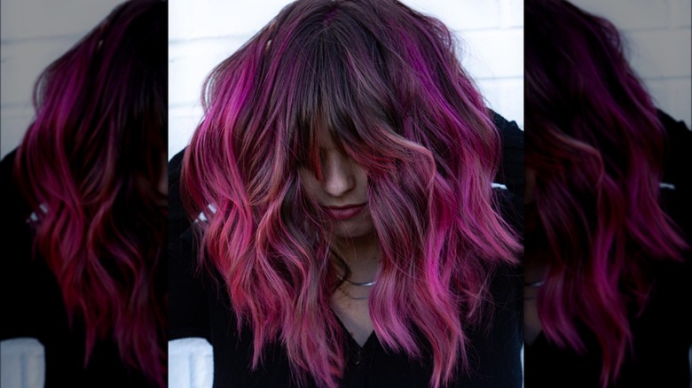 Woman with magenta ombre hair