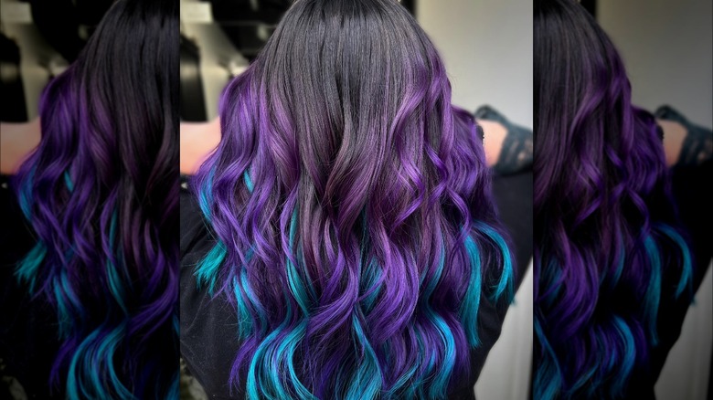 Purple, blue, and teal ombre hair