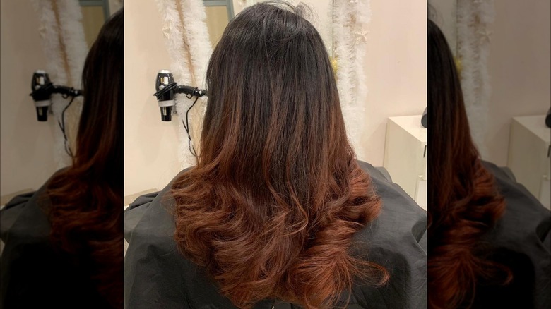 Rear view of reddish-brown ombre