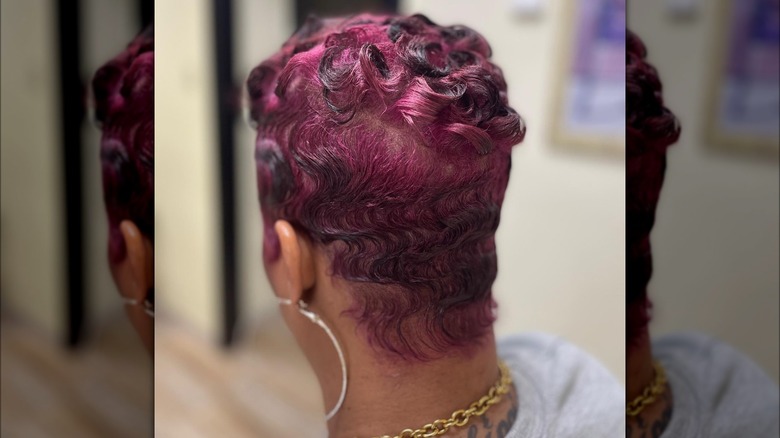 Woman with magenta and black hair