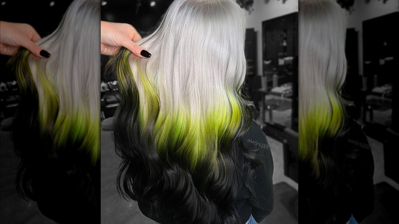 Platinum, yellow, and black ombre hair