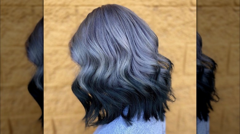 Reverse silver-black ombre hair