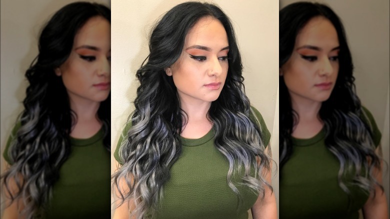 Woman with silver ombre hair 