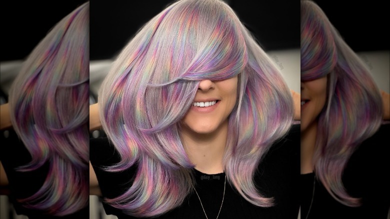 pale blonde hair with prism magenta