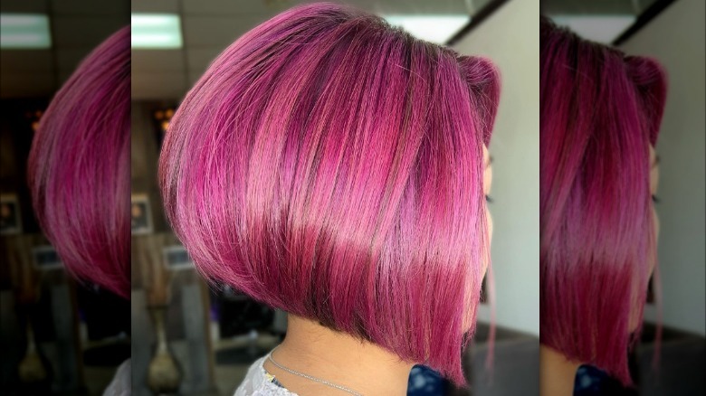 short angled bob in magenta