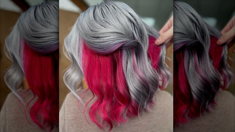 silver-gray hair with magenta