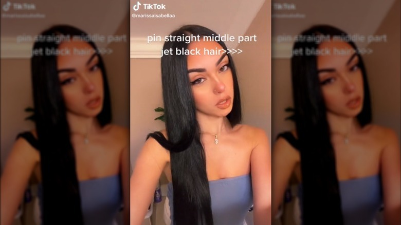 TikTok still of sleek, long hairstyle from @marissaisabellaa