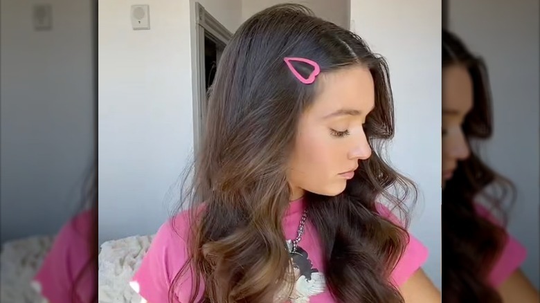 Woman wearing clip barrettes