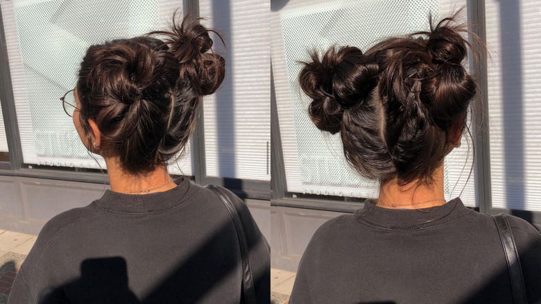 Woman with space bun hairstyle 