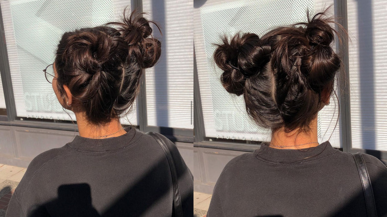 Woman with space bun hairstyle