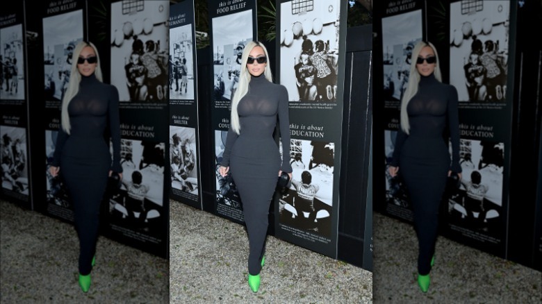 Kim kardashian wears see through turtleneck dress 