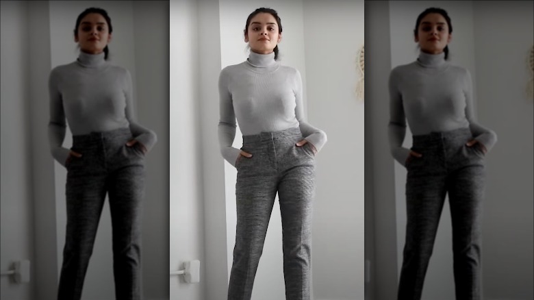 gray turtleneck slacks