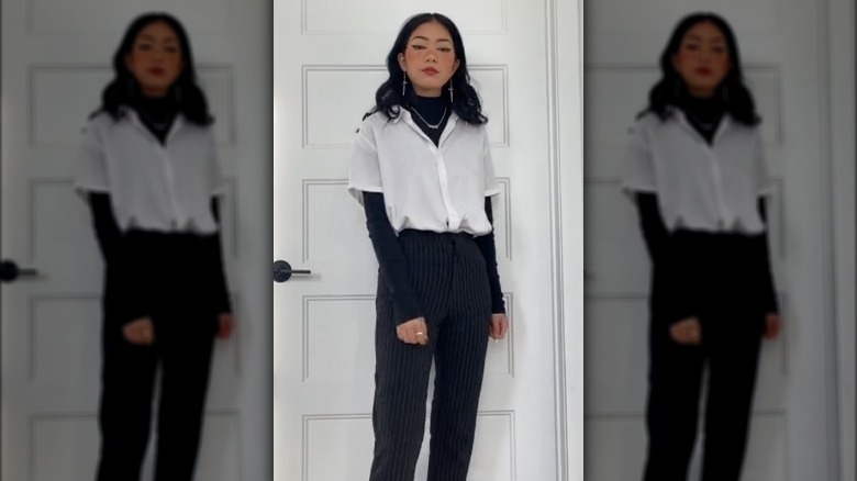 turtleneck under short-sleeve button down