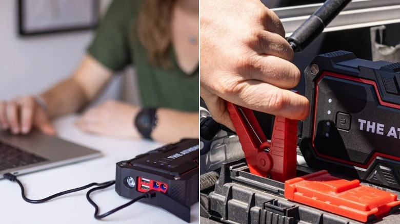 Black and orange car jumper and power supply gadget