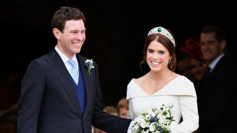 Jack Brooksbank and Princess Eugenie smiling