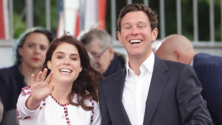 Jack Brooksbank and Princess Eugenie smiling