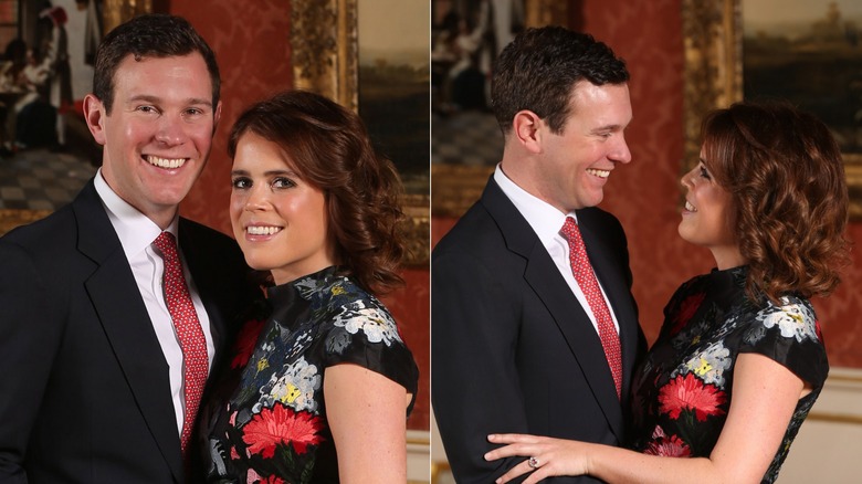 Split image of Princess Eugenie and Jack Brooksbank smiling, gazing at each other