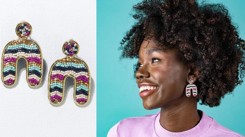 black model wearing colorful bead earrings