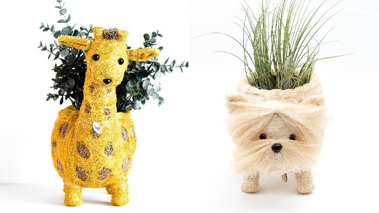 Giraffe and dog shaped plant holders