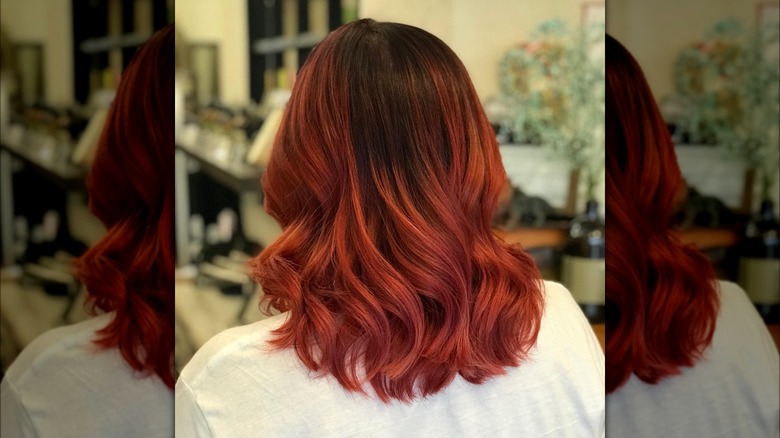 Rear view of ombre strawberry brown hair