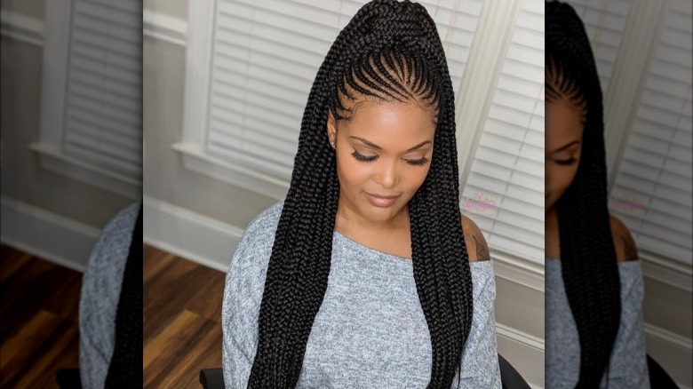 Woman with braided hair half up