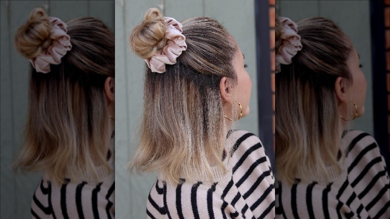 Half up bun with scrunchie