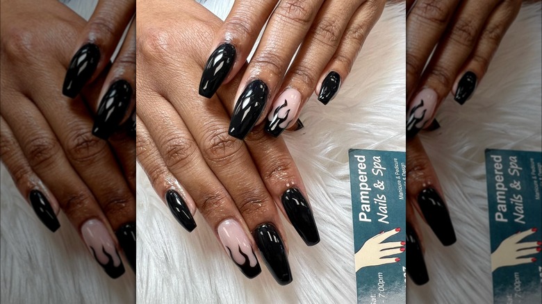 Black flame dip powder nails