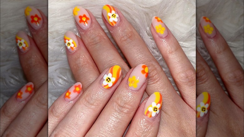 dip powder flower nail design