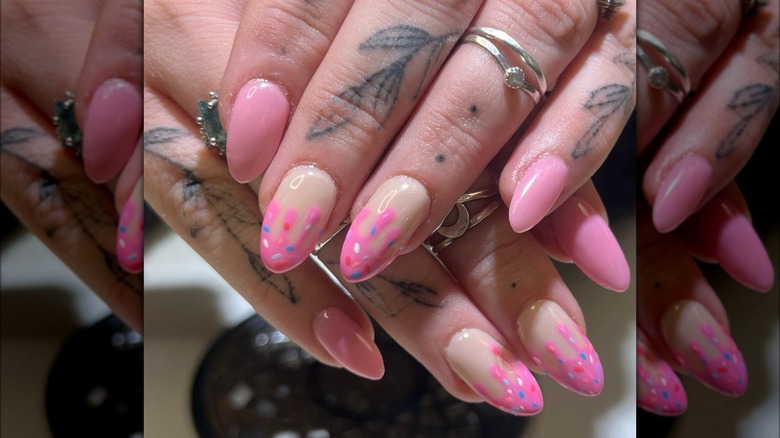 Pink nails with ice cream drip