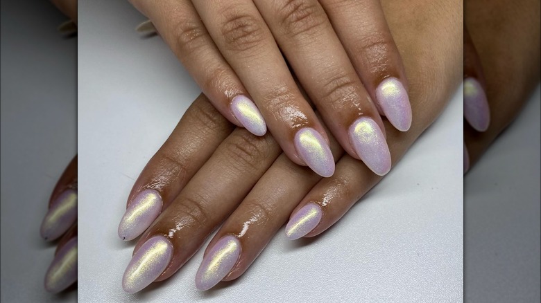 Dip powder nails iridescent shimmer