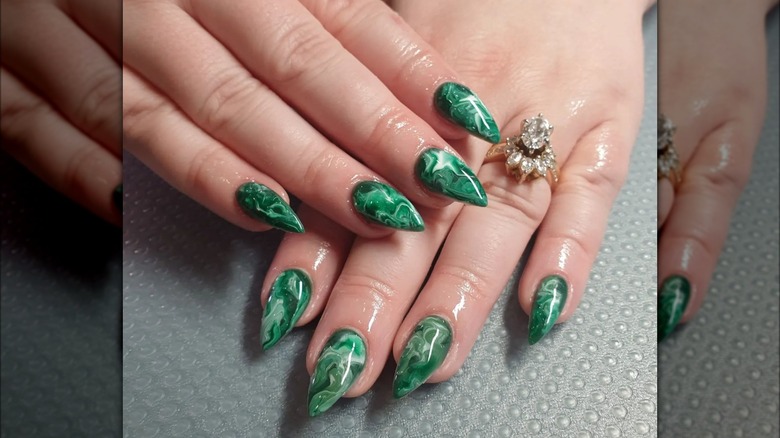 green marble dip powder nails