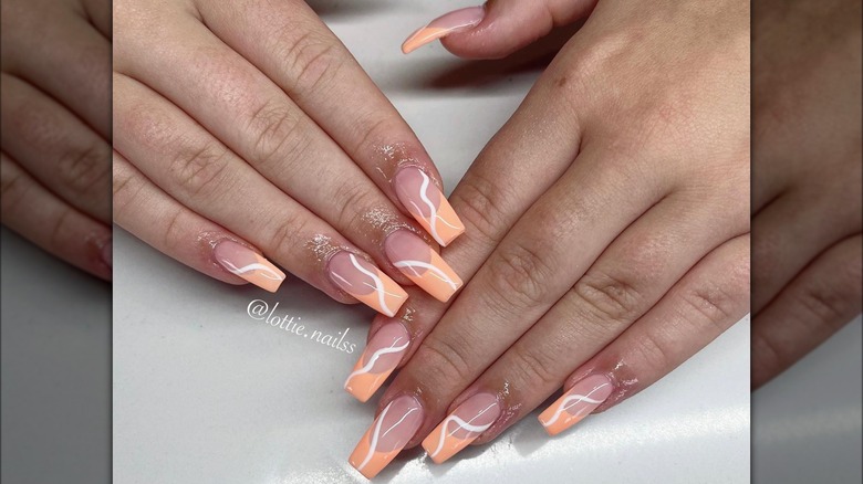 Orange French tips white wave