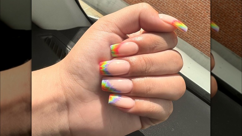 Tie dye French tip nails