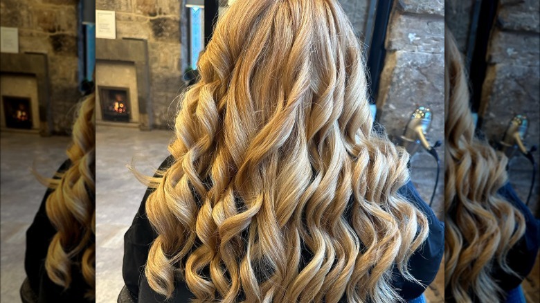 Long bronze tightly curled hair